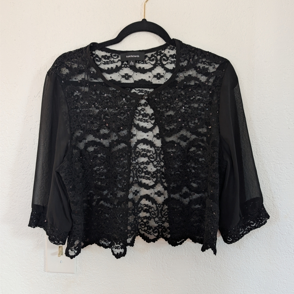 Black Lace Mesh‎ Cropped Cardigan Shawl Witchy Vampy Fairy Grunge Whimsigoth
